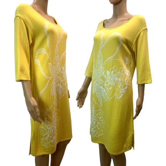St John Yellow Knit Floral Dress NWT 2009 Resort Wool Rayon Sz 6 - Picture 2 of 13